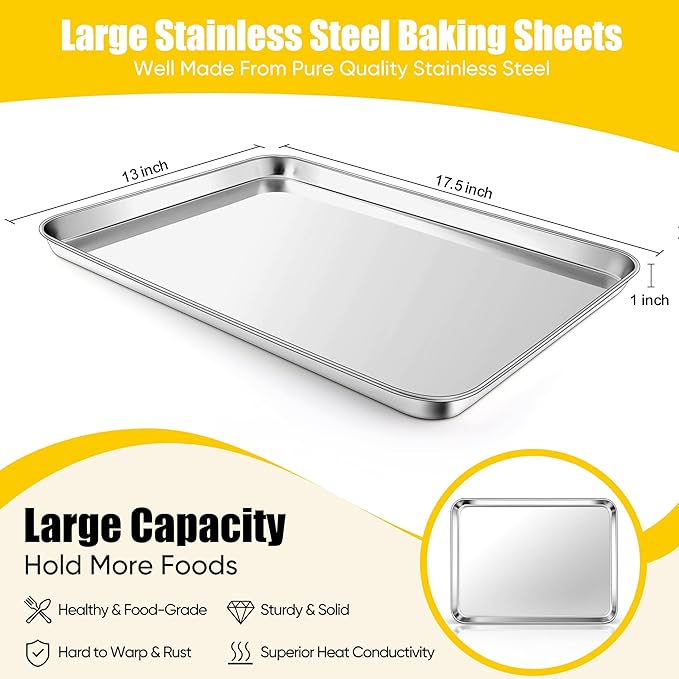Homikit 6 Pack Baking Sheet Set, 18x13 Inches Stainless Steel Large Cookie Pans for Oven, Heavy Duty Metal Half Sheet Baking Tray for Roasting Cooking, Nonstick & Rust Free, Dishwasher Safe