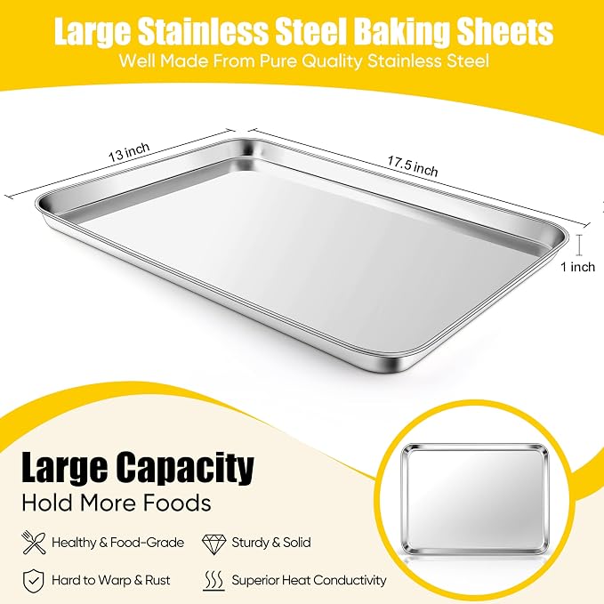 Homikit 3 Pack Baking Sheet Set, 18x13 Inches Stainless Steel Large Cookie Pans for Oven, Heavy Duty Metal Half Sheet Baking Tray for Roasting Cooking, Nonstick & Rust Free, Dishwasher Safe