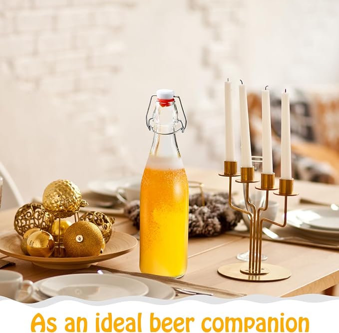 2 Pack Swing Top Glass Bottles 16oz, Flip Top Glass Bottle with Airtight Lid for Fermentation, Kombucha, Mead, Vanilla Extract, Coquito, Vinegar, Beer, Kefir, Wine, Soda, Juice, Oil for Home Brewing