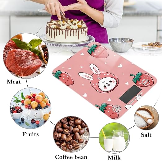 Food Scale Kitchen Scale Food Scales Digital Weight Grams and Ounces Small Electronic Food Scale for Baking Cooking Pink Bunny Strawberry Hearts