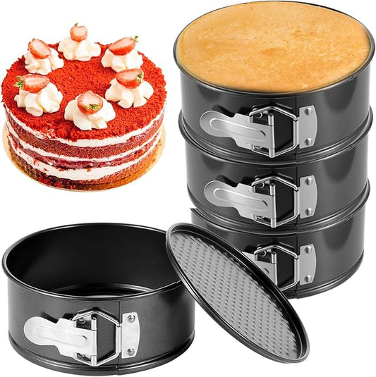 4 PCS 6 Inch Black Springform Pan with Removable Bottom Carbon Steel Mini Cheesecake Pans Round Springform Cake Pan with Stainless Steel Spring Buckles for Baking Kitchens Restaurant