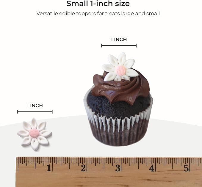 84 Count Edible Daisy Cake Decorations, Small Edible Flowers, White & Pink Sugar Flowers, Daisy Cupcake Toppers for Cakes & Cupcakes, Edible Cake Decorations, Global Sugar Art (1 Inch)