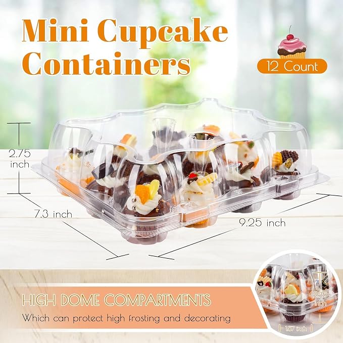 NPLUX 12 Count Mini Cupcake Containers 30 Pack Cupcake Holder with Detachable Tall Dome Lids Mini Plastic Stackable Cupcake Boxes for 360 Cupcakes, BPA Free