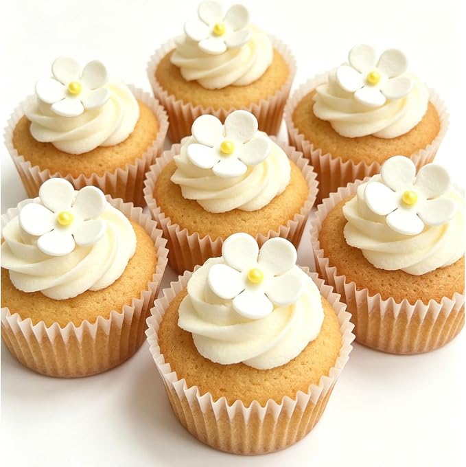 108 Count Edible Flower Cake Decorations, Small Edible Flowers, Sugar Flowers, Cakes & Cupcakes Toppers, Edible Dessert Decorations (0.8 Inch) (5 Petals White)