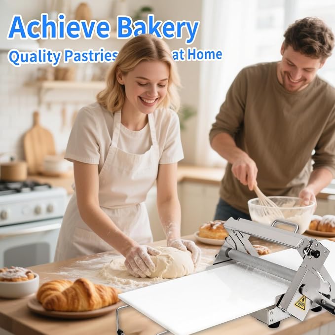 12-inch Folding Dough Sheeter, Professional Pastry Maker with Thickness Adjustment (0.1-20mm), 3X Faster & Foldable Design for Easy Storage, Ideal for Croissants, Pie Crusts at Home and Bakery