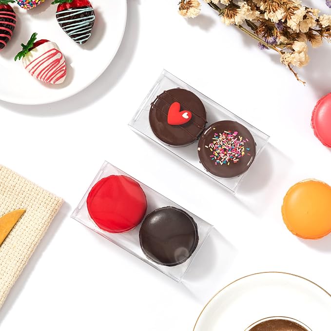 RomanticBaking 37 Pack 4.17" x 2.16" x 1.37" Macaron Boxes for 2 Chocolate Covered Oreo Brownies Truffle Treat Pastry Boxes for Christmas