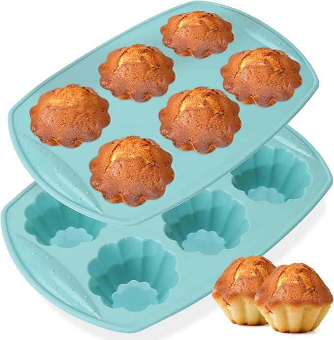 6-Cavity Silicone Muffin Pan, Flower Shape Non-Stick Baking Mold for Cupcakes, Egg Tarts, Fruit Pies, Brownies, Oven & Dishwasher Safe (-104°F to +446°F), BPA-Free Flexible Bakeware