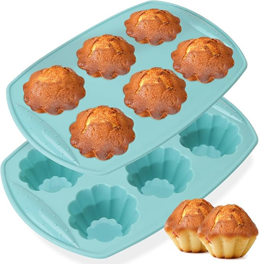 6-Cavity Silicone Muffin Pan, Flower Shape Non-Stick Baking Mold for Cupcakes, Egg Tarts, Fruit Pies, Brownies, Oven & Dishwasher Safe (-104°F to +446°F), BPA-Free Flexible Bakeware