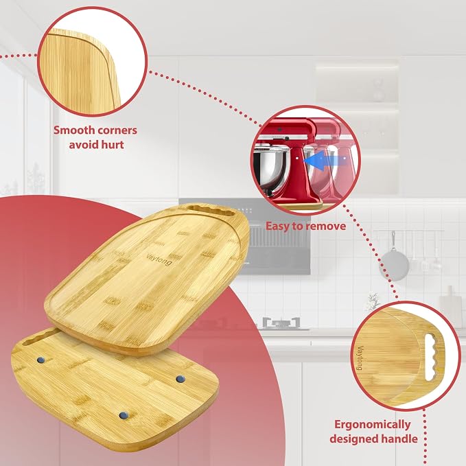 Bamboo Mixer Slider for 4.5-5 Qt Tilt Head Standing Mixer, Kitchen Accessories and Attachments for Countertop Storage Mover Sliding Tray with Ergonomic Handle