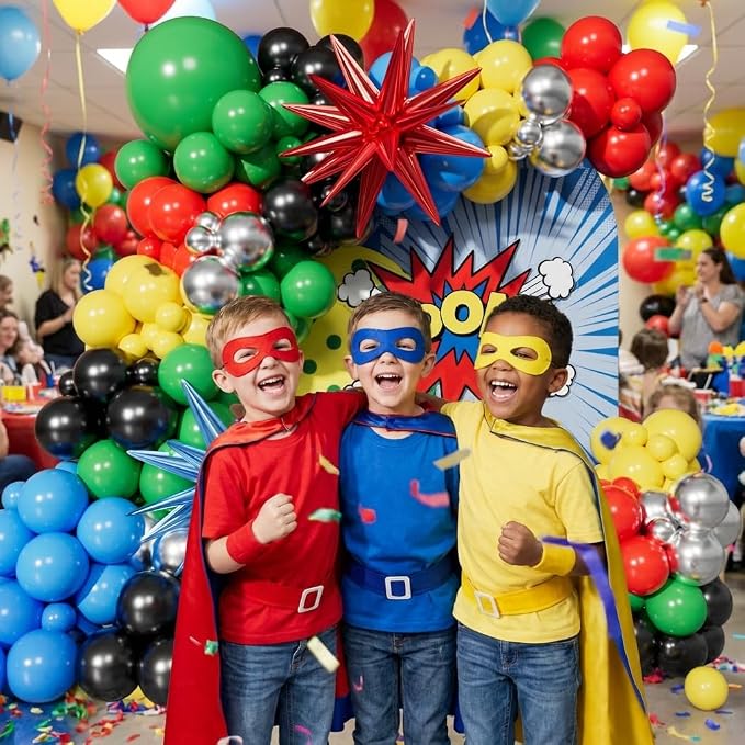 Red Blue Yellow Green Black Balloons Garland Arch Kit - 5 10 12 18 inch Different Size Balloons for Carnival Birthday Anniversary Video Game Super Spider Hero Theme Party Decorations Supplies