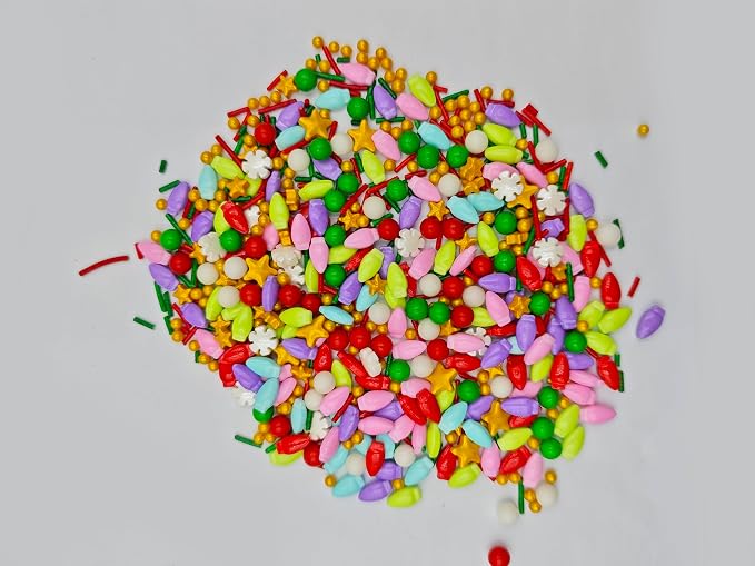 Edible 4.6 oz Colorful Christmas Lights Sugar Sprinkles, Candy Bulbs for Xmas Cake Decorating and Cupcake Toppers, Cookie Decoration, Ice Cream Topping