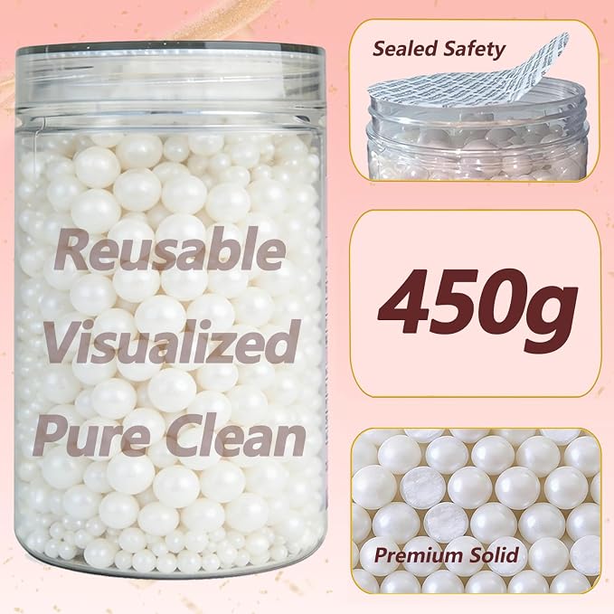 White Pearl Sugar Sprinkles Bulk 450g/16oz & Mix Size 2mm 3mm 5mm 7mm 8mm 14mm Edible Pearls Candy for Cake Decorating & Cookies Waffles Baking & Wedding Cupcakes