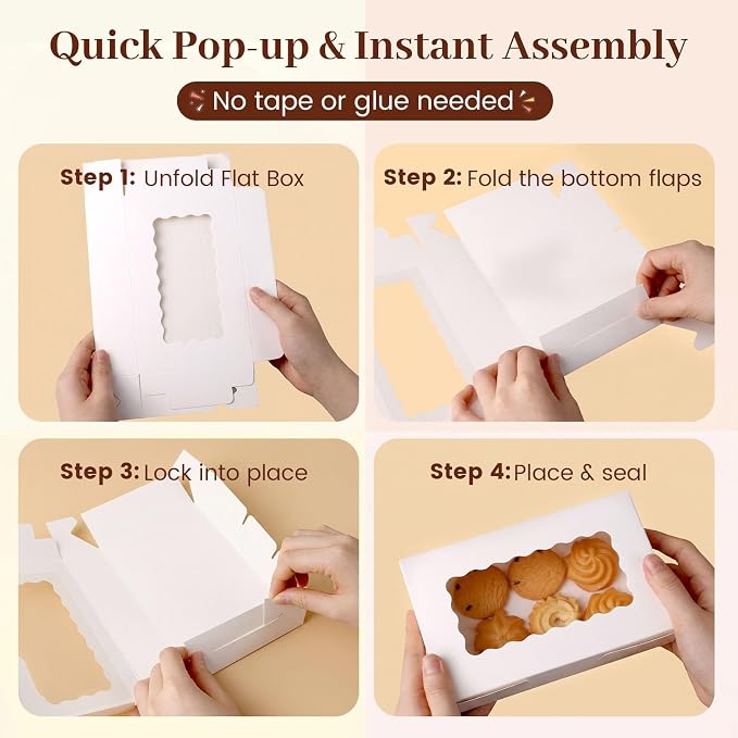 VGOODALL 20PCS Cookie Boxes, 7x4.3x1.5 Inches White Bakery Boxes with Window Cupcake Containers for Gift Giving, Treat, Dessert, Strawberries,Muffins