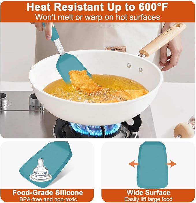 Silicone Spatula, 13 x 3.2 In, 600°F Heat Resistant (Blue) | Flexible Turner, BPA Free, Non Scratch for Non Stick Frying Pan, Kitchen Cooking, Flipping, Dishwasher Safe