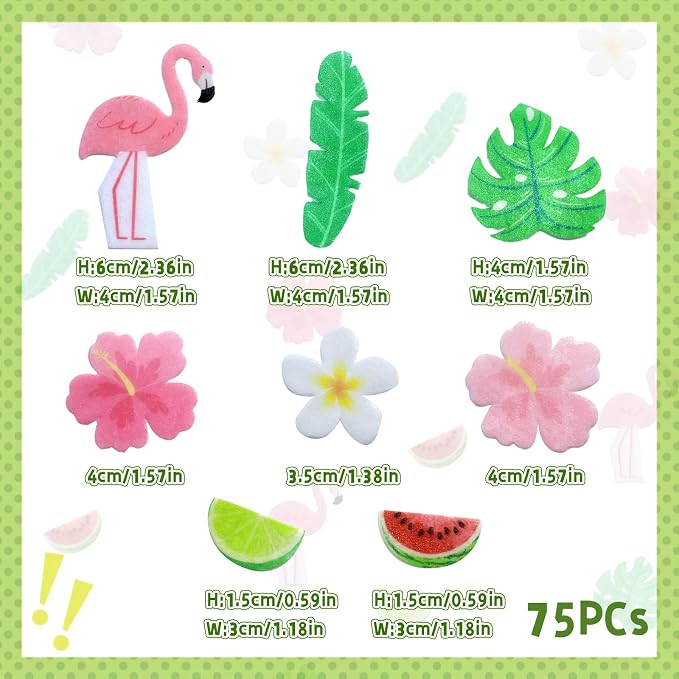 75Pcs Edible Flowers Cake Decorations – Tropical Hawaiian Flamingo Cupcake Toppers, Wafer Paper Edible Flowers for Luau Summer Birthday Party Supplies