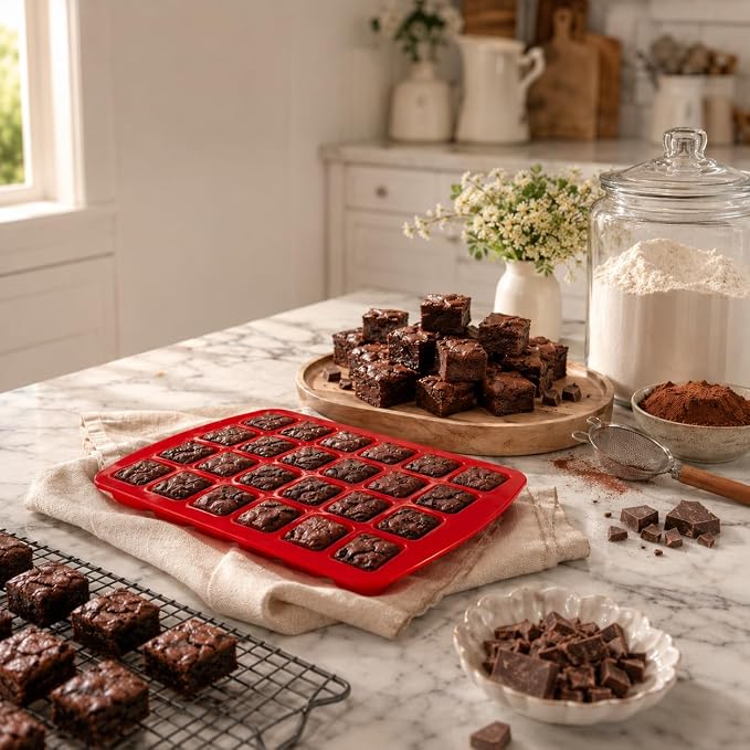 Mrs. Anderson's Baking Silicone Mini Brownie Pan, 24 Cup, European-Grade Silicone Bakeware, For Bite-Sized Brownies And Desserts