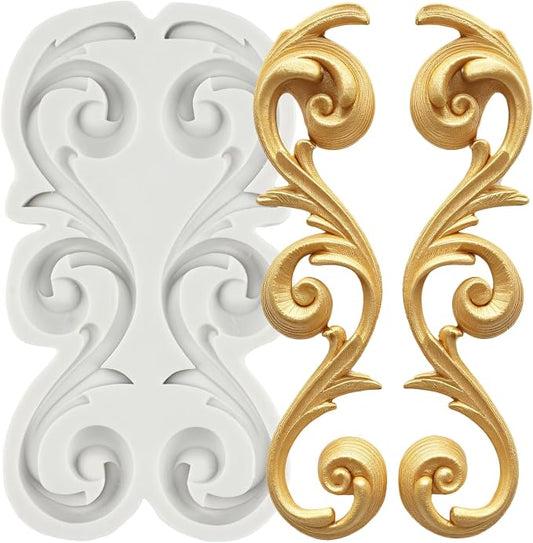 Baroque Scroll Relief Lace Silicone Cake Decorating Molds Curlicues Chocolate Molds Filigree Mold 3D Sculpted For Cake Toppers Gum Paste Polymer Clay