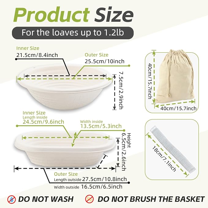 6pcs Round and Oval Pulp Bread Proofing Basket Sourdough Banneton Brotform Bread Baking Supply with Storage Bag 30pcs Disposable Non-Woven Liners for Professional Homemade Bread