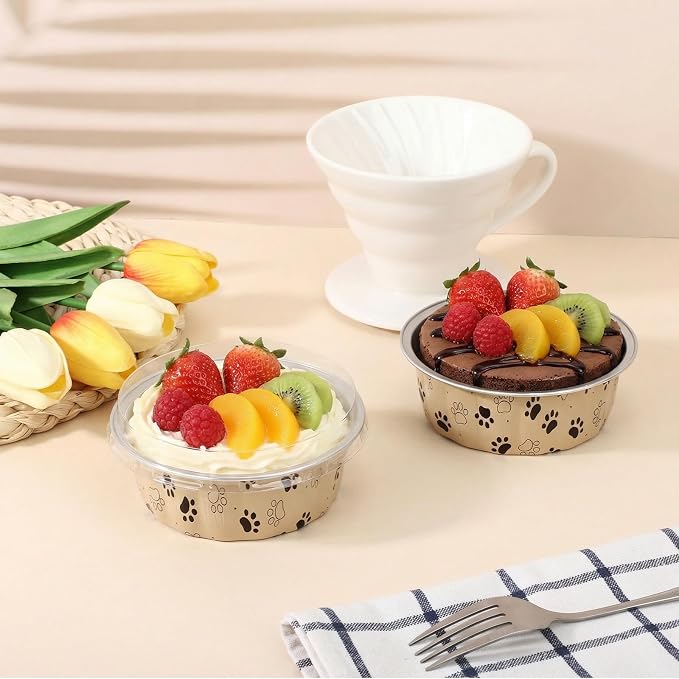 Beasea Disposable Baking Cups with Lids, 100 Pack 8oz Aluminum Foil Ramekins with Lids, Cute 235ml Creme Brulee Muffin Cupcake Mini Pudding Baking Cups Tin for Party Birthday - Cat Claws