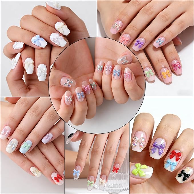 Bedazzling Kit – 5 Boxes 3D Nail Art Accessories: Multi-Colored Resin Rhinestones 24 Colors, Resin Flowers, Bowknot & Mixed Nail Decorations, 12-Grid Storage, DIY for Manicure & Nail Art