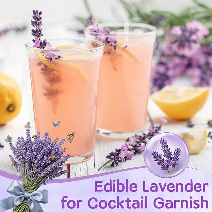 160+ Edible Lavender Sprigs for Cocktails & Dessert, 6.69'' Edible Flowers for Drinks Garnish Tea DIY Craft, Food Grade Culinary Lavender Flower Bud 2.3 oz(65 g)