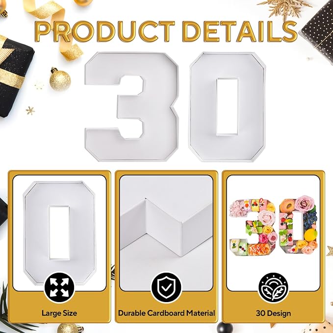 30 Set Cardboard Number for Charcuterie 10.2'' Fillable Tray Charcuterie Paper Box for 30th Birthday Anniversary Party Decorations Chocolate Candy Cupcake Container