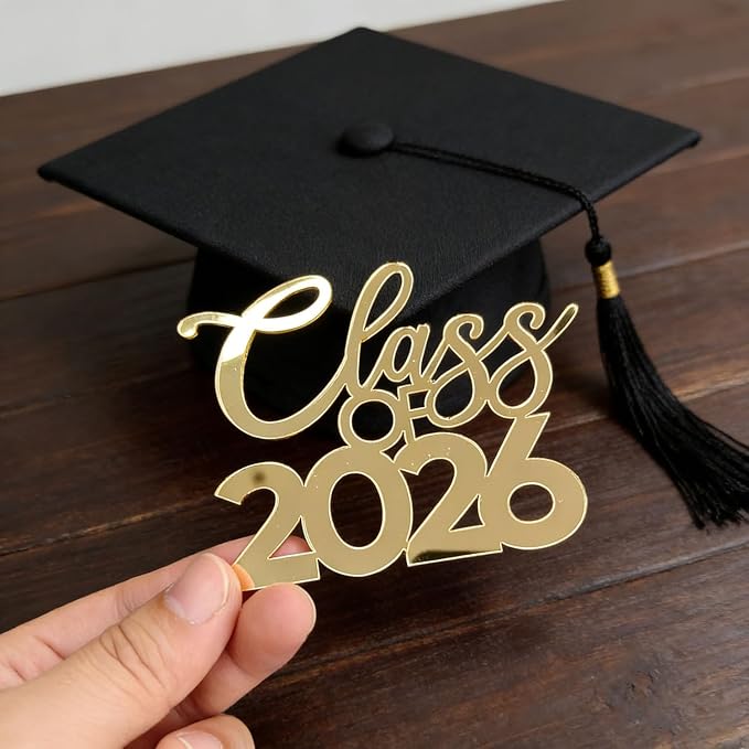 Class of 2026 Congrats Grad Cake Topper-Arcylic Graduation Party Decorations-Congratulations Cake Decor College High School Graduation Party Favors (gold)