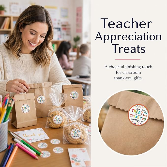 Thank You Treat Stickers 120PCS 1.6 Inch, Teacher Appreciation Labels for Dessert Table, Snack Bags, Employee Nurse Appreciation Gifts, Party Favor Stickers