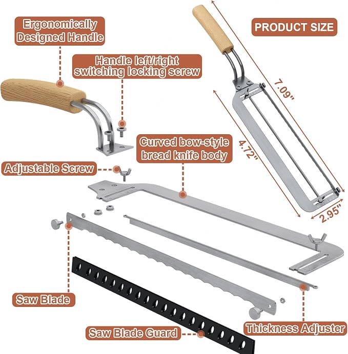 Left-Handed Adjustable Bread Knife for Homemade Bread with Precision Thickness Guide - Sourdough Bread Slicer for Homemade Bread & Sourdough Loaves, Sharp Serrated Steel Blade for Baguettes