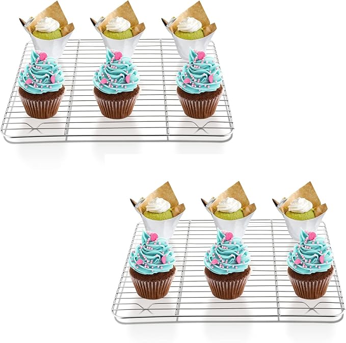 P&P CHEF Baking Cooling Rack Set for Cooking Roasting, 4-Piece Stainless Steel Wire Racks for Oven Use, Healthy & Dishwasher Safe, Rectangle, 9.7 Inch