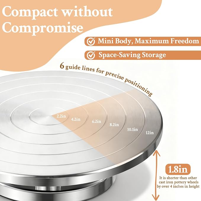Yncotte Pottery Wheel, 12 Inch Sculpting Wheel Double-Sided Banding Wheel Pottery Turntable Aluminium Alloy Metal Rotating with Ball Bearings for Ceramics Clay Model Making Cake Decor Paint Spraying