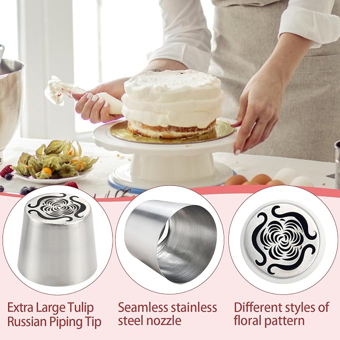 Extra Large Russian Piping Tips for Marshmallows Stainless Steel Flower Frosting Nozzles many styles Cake Decorating Baking tool for Buttercream, Cupcakes Cookies(SL70)
