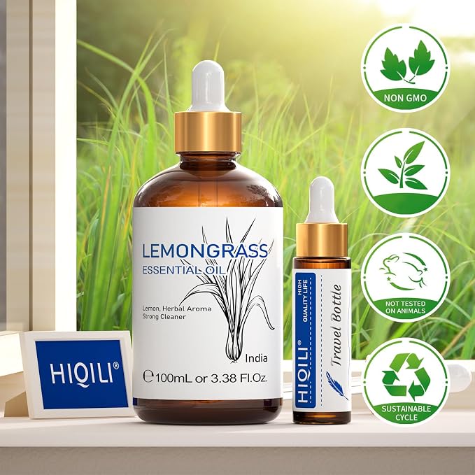 HIQILI Essential Oil - Lemongrass - 3.38 Fl. Oz