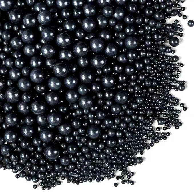 Dazzjoy Edible Black Sugar Sprinkles, Pearl Candy Sprinkles for Cake Decorating, Food Grade, Cupcake Toppers and Black Cake Decorations, Wedding Party Valentines Supplies(130g/4.58oz)
