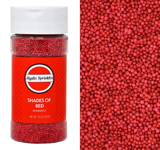 Mystic Sprinkles Solid Color Nonpareils 3.8oz Bottle (Shades of Red)