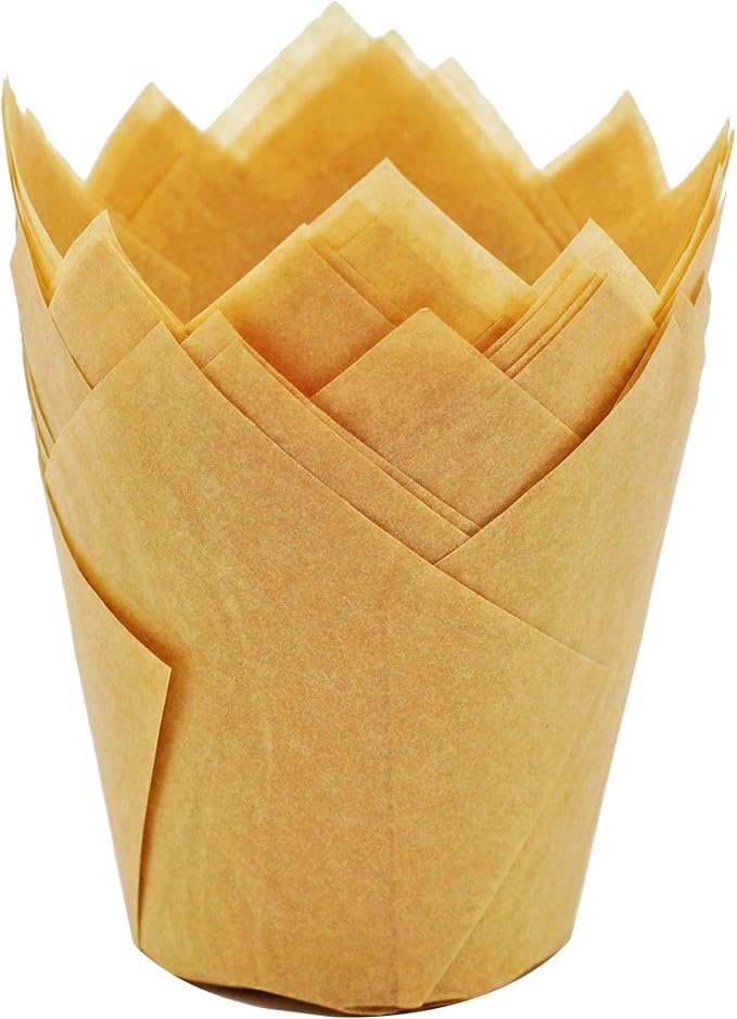 QLSmypkg Muffin Greaseproof paper Baking cupcake cups, 2" x 3 1/2" Natural Tulip Baking Cup Case of 125 pcs (125, Standard)
