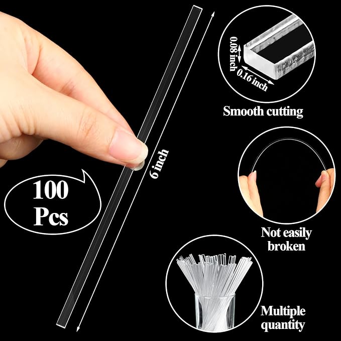 Beeveer 100 Pcs 6" Flat Clear Sticks for Cake Toppers Acrylic Candy Cake Pops Sticks Lollipop Reusable Candy Rods for DIY Cupcake Chocolate Cookie Dessert Decorations