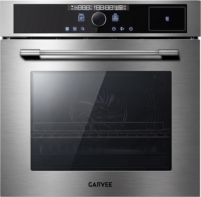 Garvee 24 Inch Built-in Single Wall Oven, 2.5 Cu. ft. Electric Oven, 3000W Power, 5 Cooking Functions, Touch & Mechanical Knob Control, Double Layer Low-e Glass Door, ETL Certified, Silver