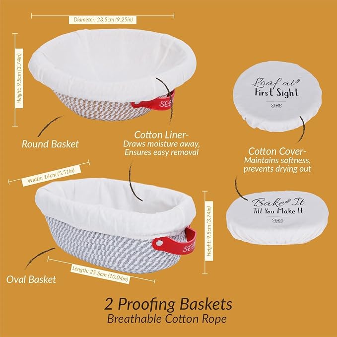 SEOR 8Pcs Sourdough Starter Kit with Glass Fermentation Jar 42oz-Complete Bread Baking Kit Includes 2 Bread Proofing Basket-Sour Dough Tools & Baking Gifts for Women-Sour Dough Kit for Artisan Loaves
