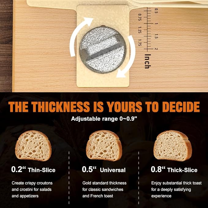 Upgrade Manual Bread Slicer for Homemade Bread, Sourdough Slicer with Hand Crank, Metal Guide Rail, Non-Slip Suction Base & Sharp Blade for Consistent Even Slices