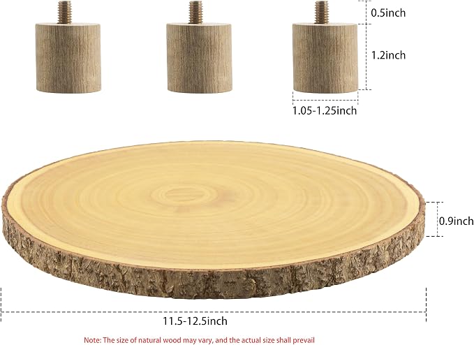 Rustic Wood Cake Stand with Legs – 11.5-12.5" Natural Wood Slice for Weddings, Parties & Desserts (Handcrafted Bark Edge)