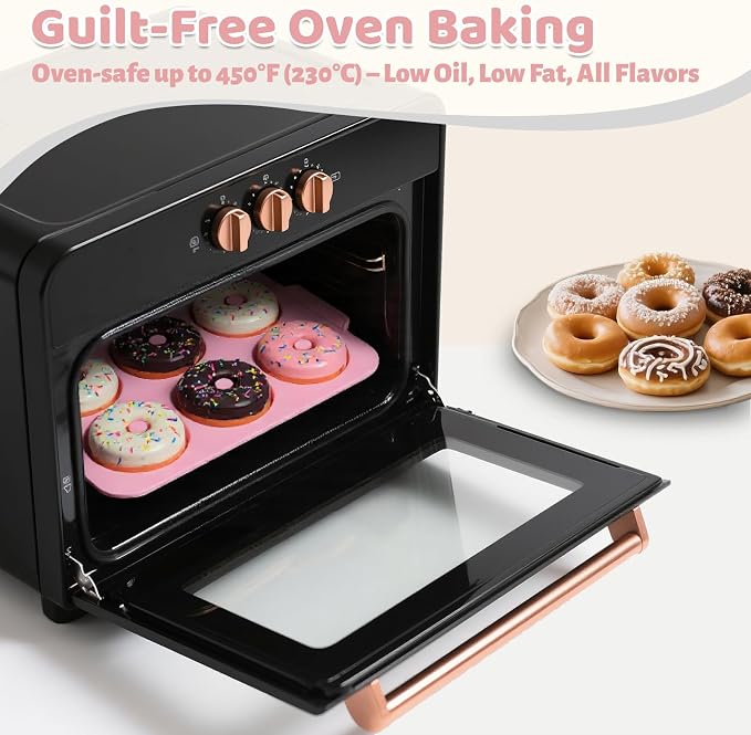 3.5 Inch Nonstick Silicone Donut Pan for Baking with Metal Frame, 1 Pack Donut Molds for Baking, 6 Cavity Doughnut Pan for Oven and Bagel Trays Non Toxic with Handle (Pink)