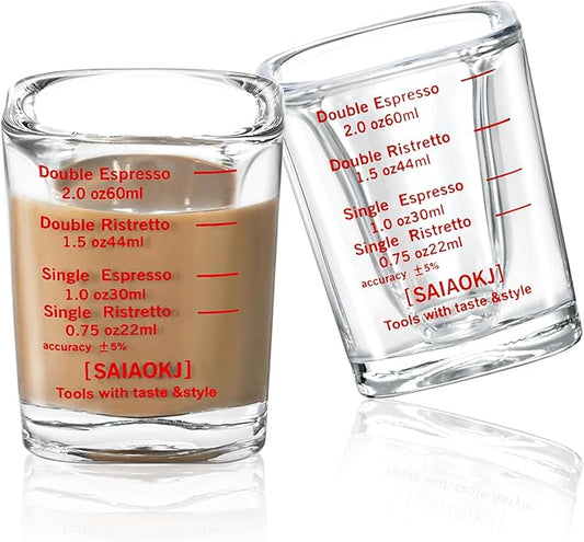 Shot Glasses Measuring Cup Set 2PACK Espresso Shot Glasses Liquid Heavy Glass 2oz/60ml (Red)
