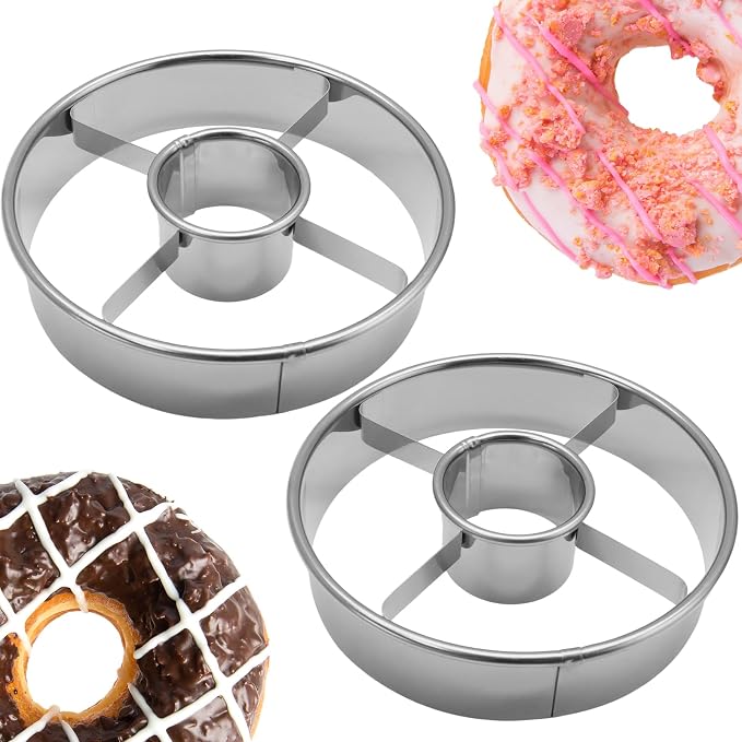 2 Pack Stainless Steel Donuts Cutter Set, 3.86 Inch Professional Baking Tool with 1.38 Inch Center Hole for Perfect Homemade Donuts, Silver