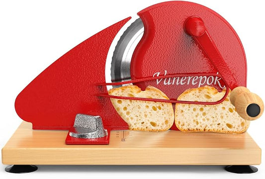 vanerepok Upgrade Manual Bread Slicer for Homemade Sourdough Bread, Classic Hand Crank Home Bread Slicer With Scale Line and Steel Fence, Sharp Blade, Adjustable Width for Homemade & Commercial Use