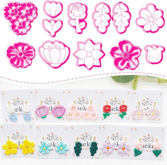 Flower Polymer Clay Cutters Set - 12pcs Rose, Tulip, Daisy, Leaves & Sakura Shapes for DIY Earring Jewelry Making, Soft Clay Crafts, Scrapbooking & Spring Party Favors