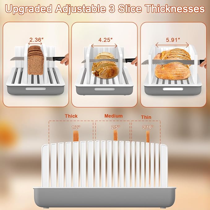 NIUXX Bread Slicer for Homemade Bread: Adjustable Width and Thickness Bread Slicer Guide with Crumb Tray, Foldable Compact Loaf Cutting Guide for Sourdough and Bagels