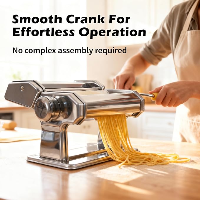 Pasta Maker Machine With 7 Adjustable Thickness Settings, Stainless Steel Manual Noodle Maker,Pasta Roller& Cutters With Removable Handle and Clamp For Kitchen (G-1350+Brush + Sponge)
