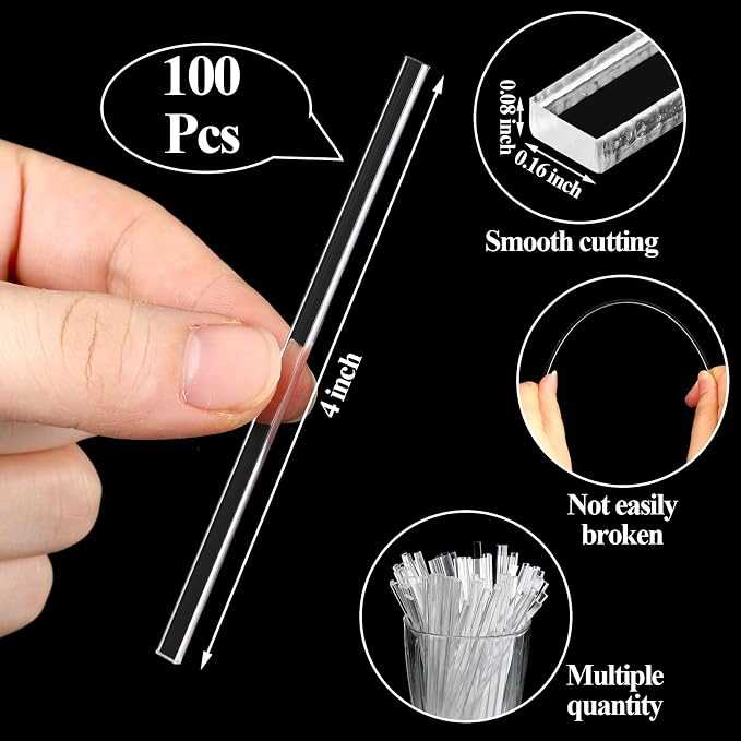 Beeveer 100 Pcs 4" Flat Clear Sticks for Cake Toppers Acrylic Candy Cake Pops Sticks Lollipop Reusable Candy Rods for DIY Cupcake Chocolate Cookie Dessert Decorations