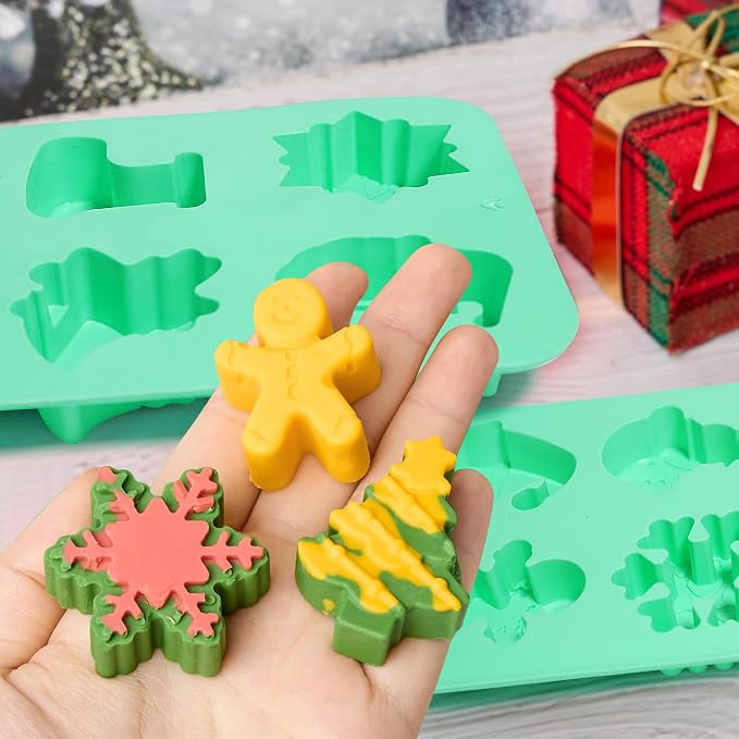 Silicone Christmas Mold - 3 Pack Nonstick Chocolate & Candy Mold for Baking, Cake Decoration & Handmade Soap - Includes Xmas Tree, Santa & Snowman